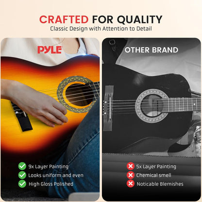 Beginner Acoustic Guitar Kit, Beautiful Sound, Hand-Crafted Wood, Brown Gloss