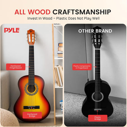 Beginner Acoustic Guitar Kit, Beautiful Sound, Hand-Crafted Wood, Brown Gloss