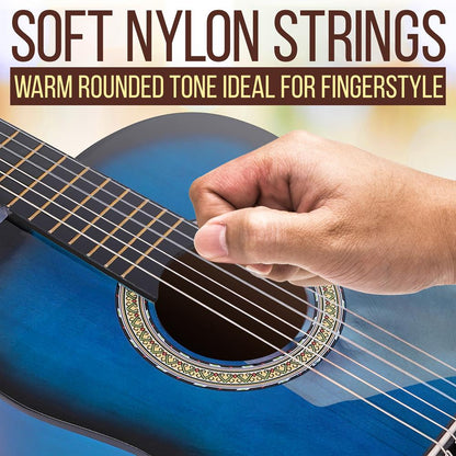 Beginner Acoustic Guitar Kit, 3/4 Size, Nylon Strings, Blue Burst