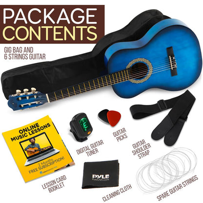 Beginner Acoustic Guitar Kit, 3/4 Size, Nylon Strings, Blue Burst