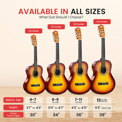 Acoustic Guitar Kit, Beginner-Friendly, 39" Linden Wood, Brown Gloss