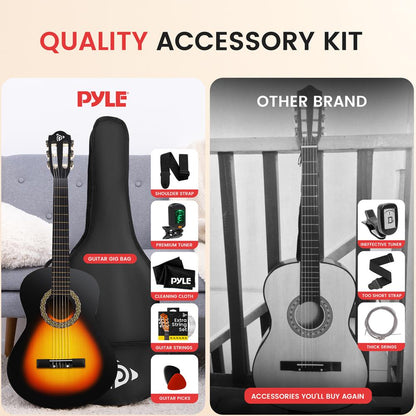 Beginner Acoustic Guitar Kit, 39" Wood, Digital Tuner, Sunburst