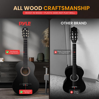 Classical Guitar Starter Kit - Warm Sound, Nylon Strings, 39" Wood, Black