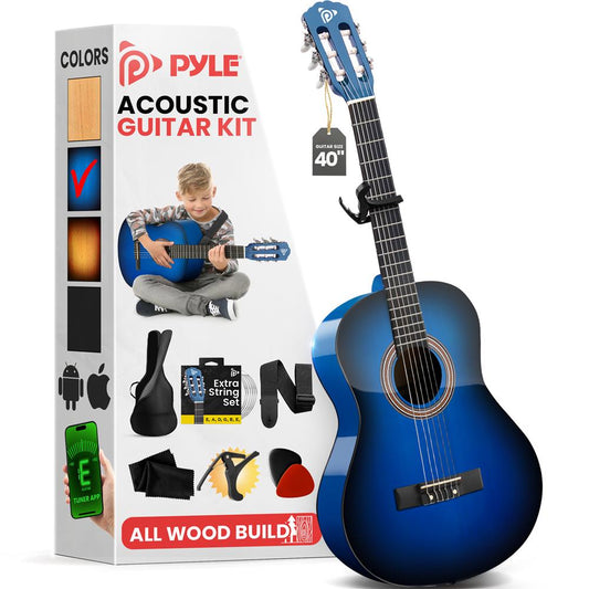 Classical Guitar Starter Kit, Warm Sound, Nylon Strings, Blue Gloss