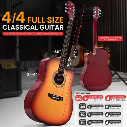 Acoustic Guitar Kit, Easy Play, Cutaway Design, 41" Cherry Burst