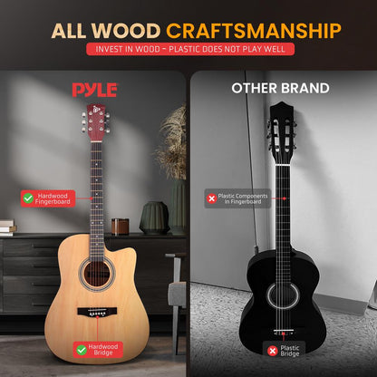 Acoustic Guitar Kit, Easy Play, Cutaway Design, Natural Glossy, 41"