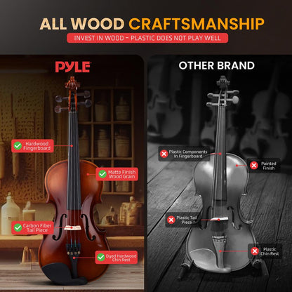 1/4 Size Violin Starter Kit, Ready to Play, Plywood Body, Wood Grain