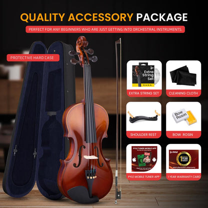 1/4 Size Violin Starter Kit, Ready to Play, Plywood Body, Wood Grain