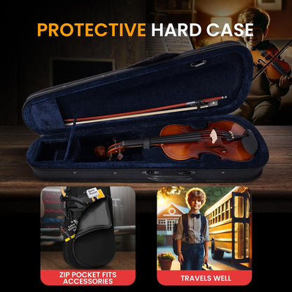 1/2 Size Violin Starter Kit, Ready to Play, Wood Grain, Includes Case & Bow