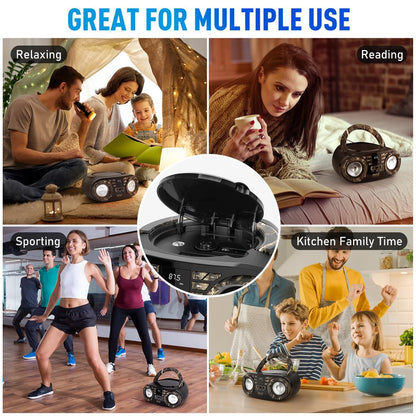 Portable CD Player Boombox, Wireless Streaming, 50W, LED Display, White