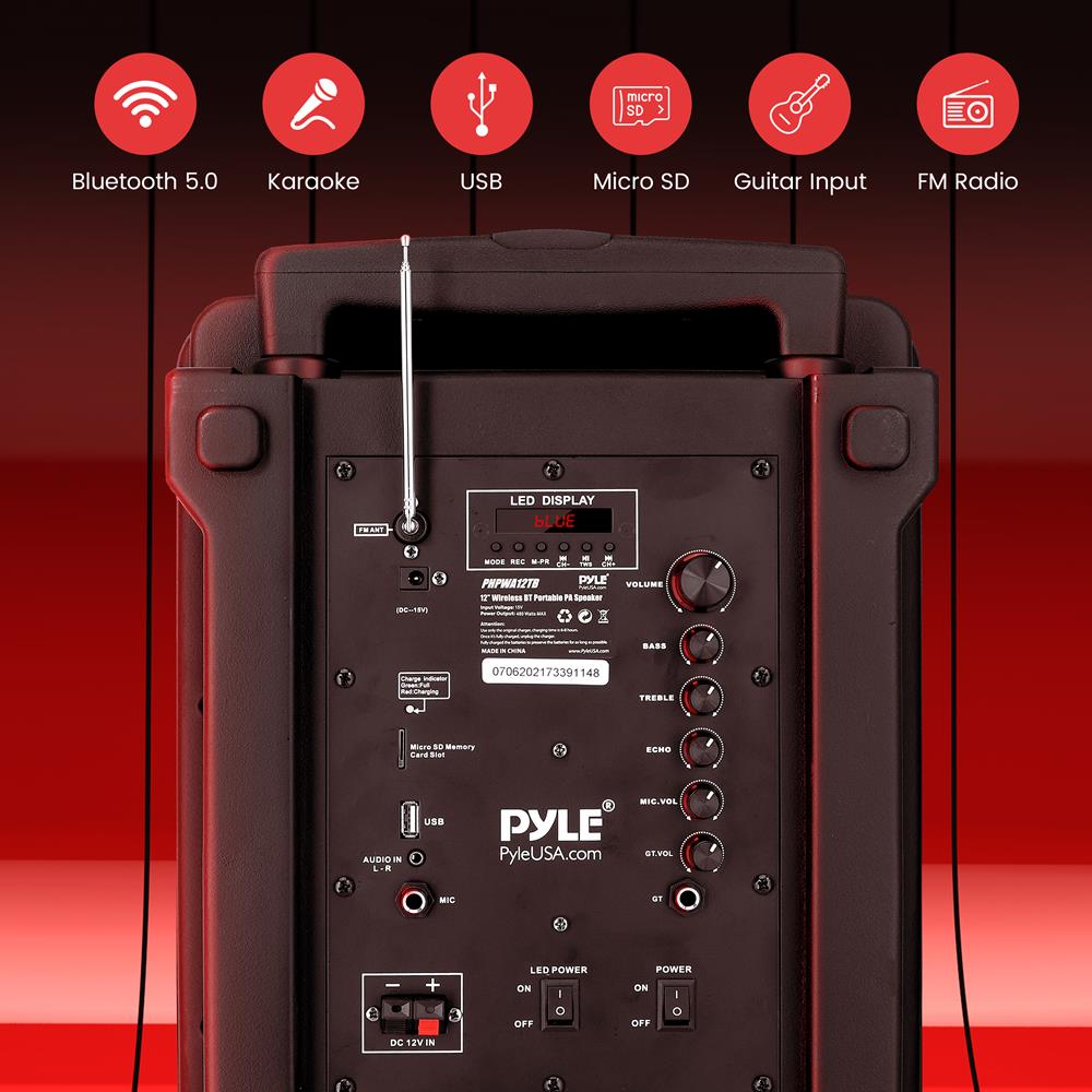 product image number 2 for Pyle 12” Portable Pa Speaker