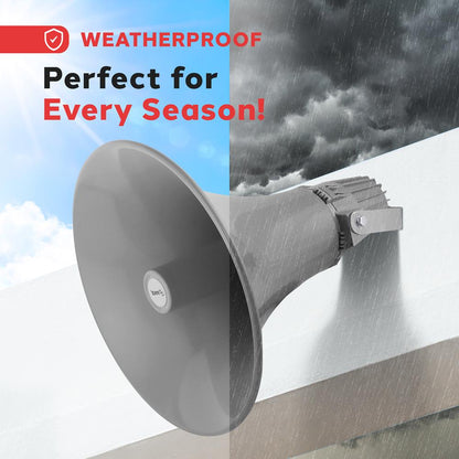 Haut-parleur corne PA extérieur 80W, boîtier en aluminium, gris 