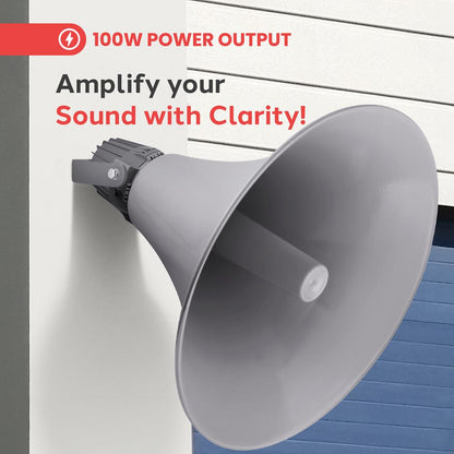 Haut-parleur corne PA intérieur/extérieur 100W son puissant aluminium gris 