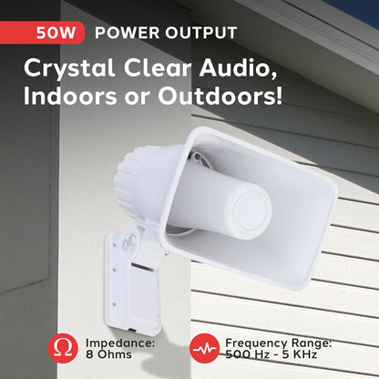PA Horn Speaker 50W Clear Sound ABS White with Mounting Bracket