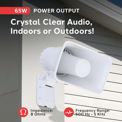 Portable PA Horn Speaker, Clear Sound, 65W, Adjustable Bracket