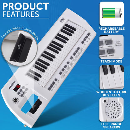 Electric Piano 37-Key Rechargeable Stereo Speakers White
