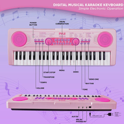 Clavier piano karaoké 49 touches, rechargeable, rose, avec microphone inclus 