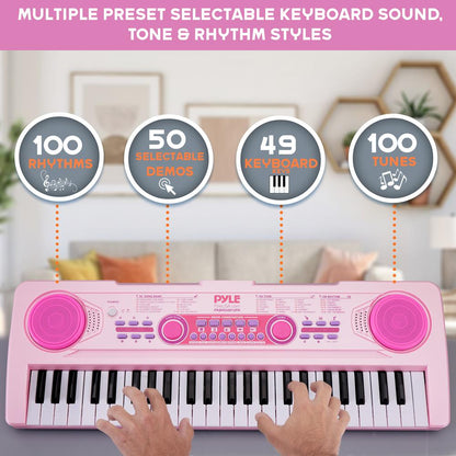 Clavier piano karaoké 49 touches, rechargeable, rose, avec microphone inclus 