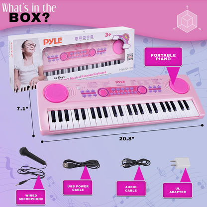 Clavier piano karaoké 49 touches, rechargeable, rose, avec microphone inclus 