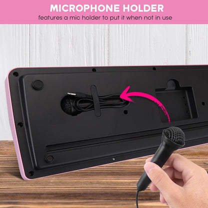 Clavier piano karaoké 49 touches, rechargeable, rose, avec microphone inclus 
