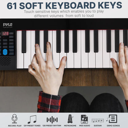 Electric Piano Keyboard 61 Keys Foldable Bluetooth 129 Tones