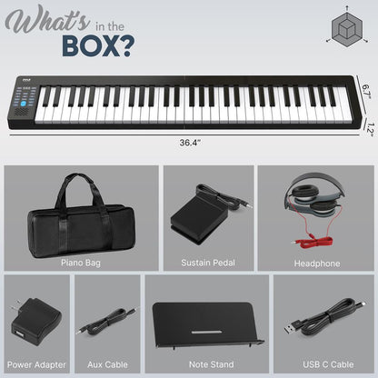 Electric Piano Keyboard 61 Keys Foldable Bluetooth 129 Tones
