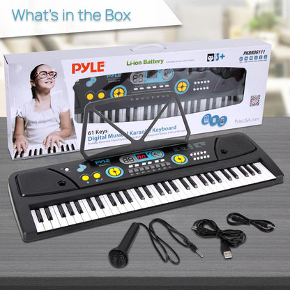 Digital Piano Keyboard 61-Key Portable w/ Mic & Drum Pad for Kids
