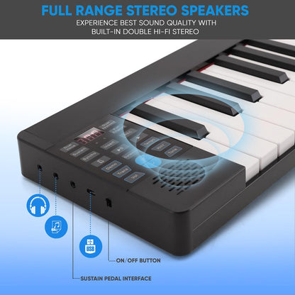 Electric Keyboard Piano 88 Keys Portable Foldable Bluetooth 128 Tones