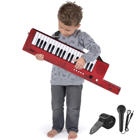 Digital Karaoke Keyboard 37-Key Rechargeable with Mic, Red