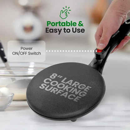 Electric Crepe Maker, Nonstick 8" Griddle, Auto Temp Control, Cool-Touch Handle