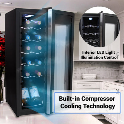 12 Bottle Wine Cooler, Compact Fridge, Digital Control, Stainless Steel