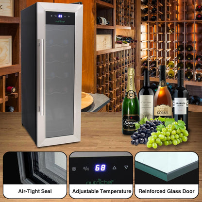 12 Bottle Wine Cooler, Compact Fridge, Digital Control, Stainless Steel