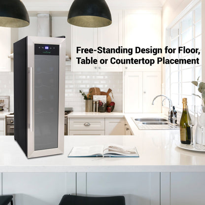 12 Bottle Wine Cooler, Compact Fridge, Digital Control, Stainless Steel