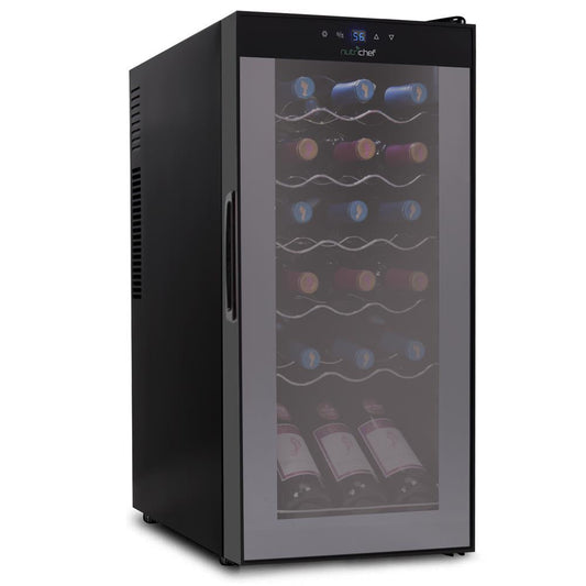 18 Bottle Wine Fridge, Adjustable Temp, Quiet, Glass Door, 30x13x17 IN