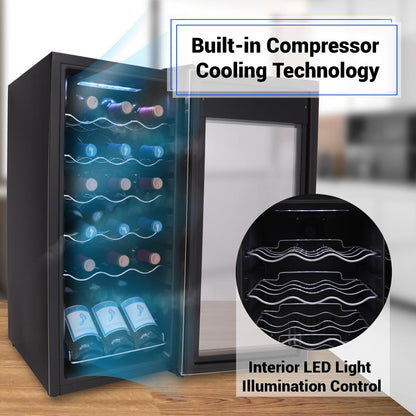 18 Bottle Wine Fridge Quiet Cooling Stainless Steel Door