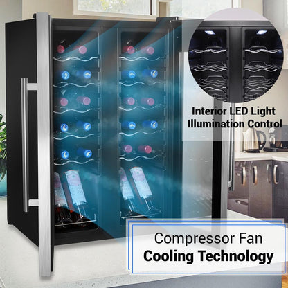 24 Bottle Wine Cooler - Quiet Compressor, Stainless Steel Door