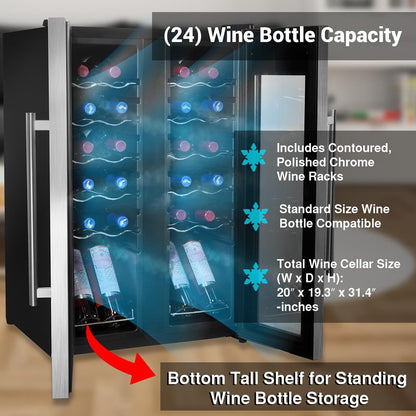 24 Bottle Wine Cooler - Quiet Compressor, Stainless Steel Door