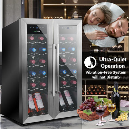 24 Bottle Wine Cooler - Quiet Compressor, Stainless Steel Door