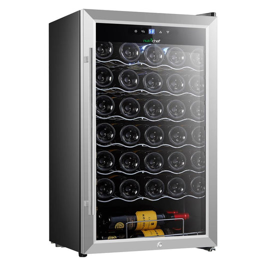 34 Bottle Wine Fridge, Ultra Quiet, Stainless Steel, Adjustable Temp
