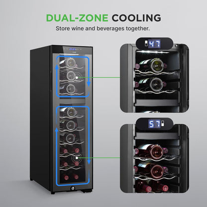 24 Bottle Wine Cooler, Dual Zone, Adjustable Temp, Ultra Quiet, Glass Door