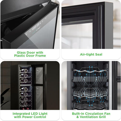 24 Bottle Wine Cooler, Dual Zone, Adjustable Temp, Ultra Quiet, Glass Door