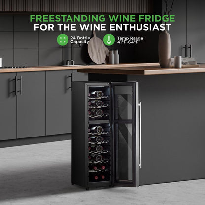 24 Bottle Wine Cooler, Dual Zone, Adjustable Temp, Stainless Steel Handle