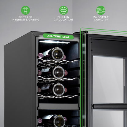 24 Bottle Wine Cooler, Dual Zone, Adjustable Temp, Stainless Steel Handle
