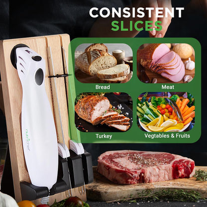 Electric Carving Knife Set - Effortless Slicing, Stainless Blades, Wood Stand