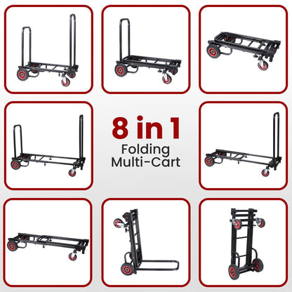 Folding Equipment Cart, 8-in-1 Convertible, R-Trac Wheels, Steel