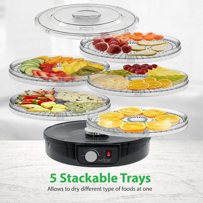 Electric Food Dehydrator, Preserves Nutrients, 5 Stackable Trays, Black