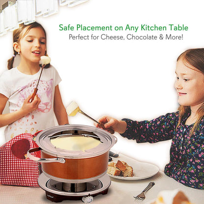 Electric Fondue Maker 1000W Nonstick Stainless Steel Pot w/Forks