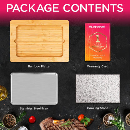 Cooking Stone Grill, Authentic Grilling, Granite Stone, Bamboo Platter