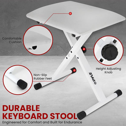 Electric Keyboard Accessory Set, Adjustable Stand & Stool, White