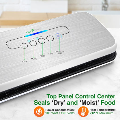 Food Vacuum Sealer - Extend Shelf Life, High Suction, Silver